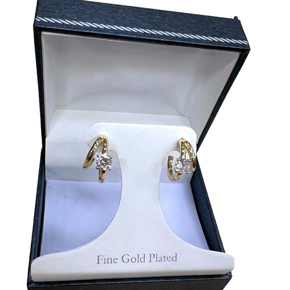 Diamond Zircon 1” Gold Plated Hoops, 1.5 - 2 Ct, Classic Box, NWOT - Picture 2 of 7